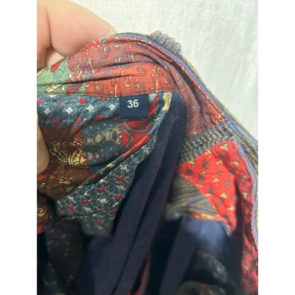 Robert Graham Corduroy Pants 36 Brown Navy Blue Baggy Wide Leg Y2K